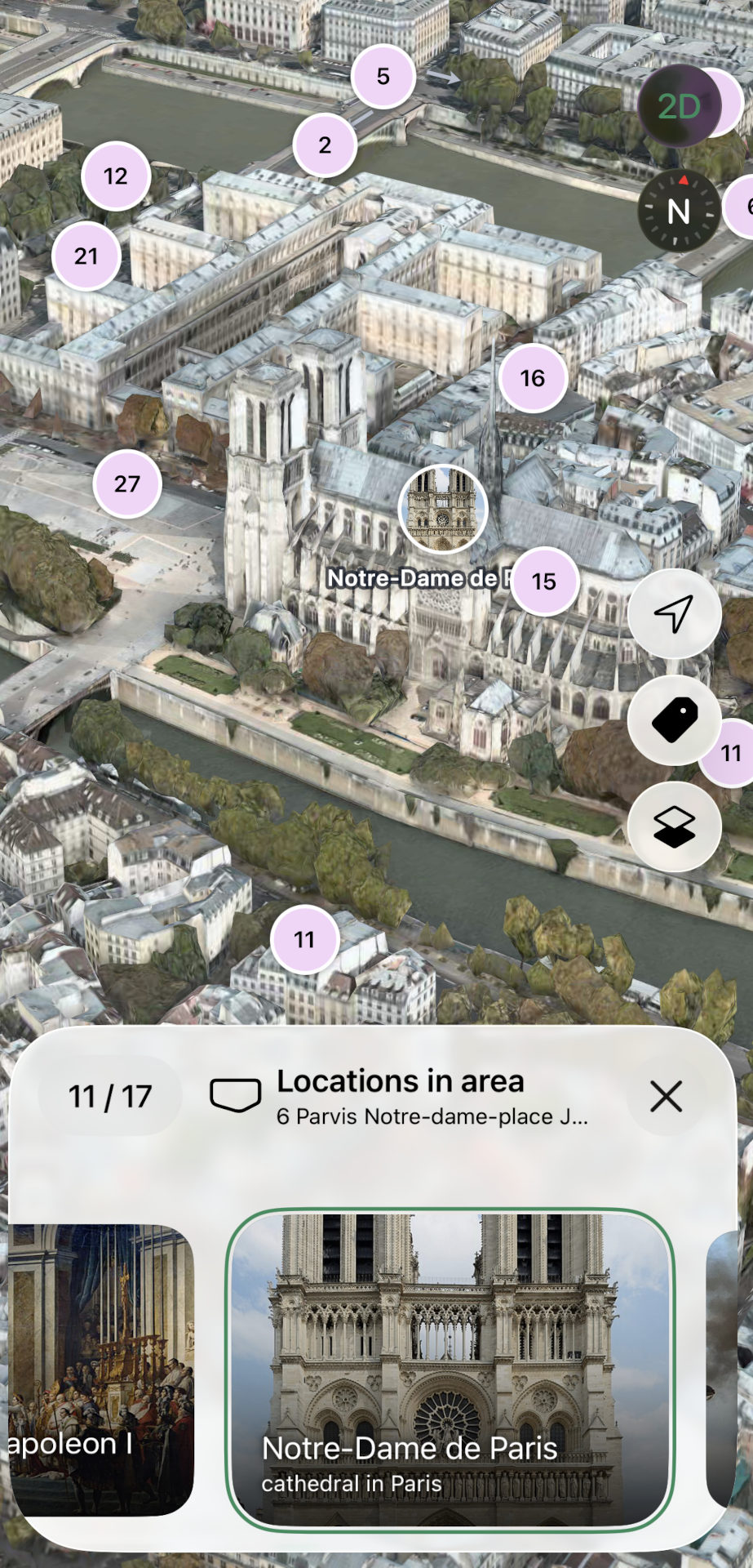 A screenshot showing the interactive map centered on the Notre Dame in Paris